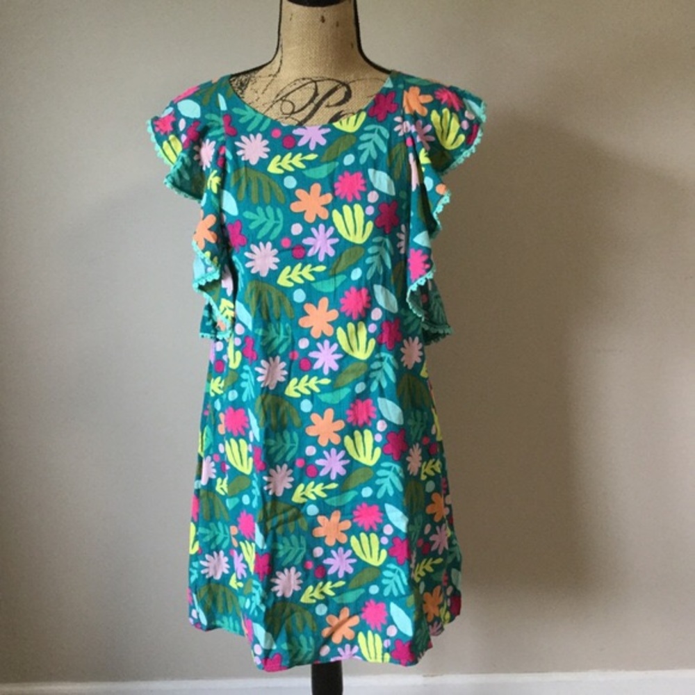 CAT & JACK Teal Floral Ruffle Sleeve Dress